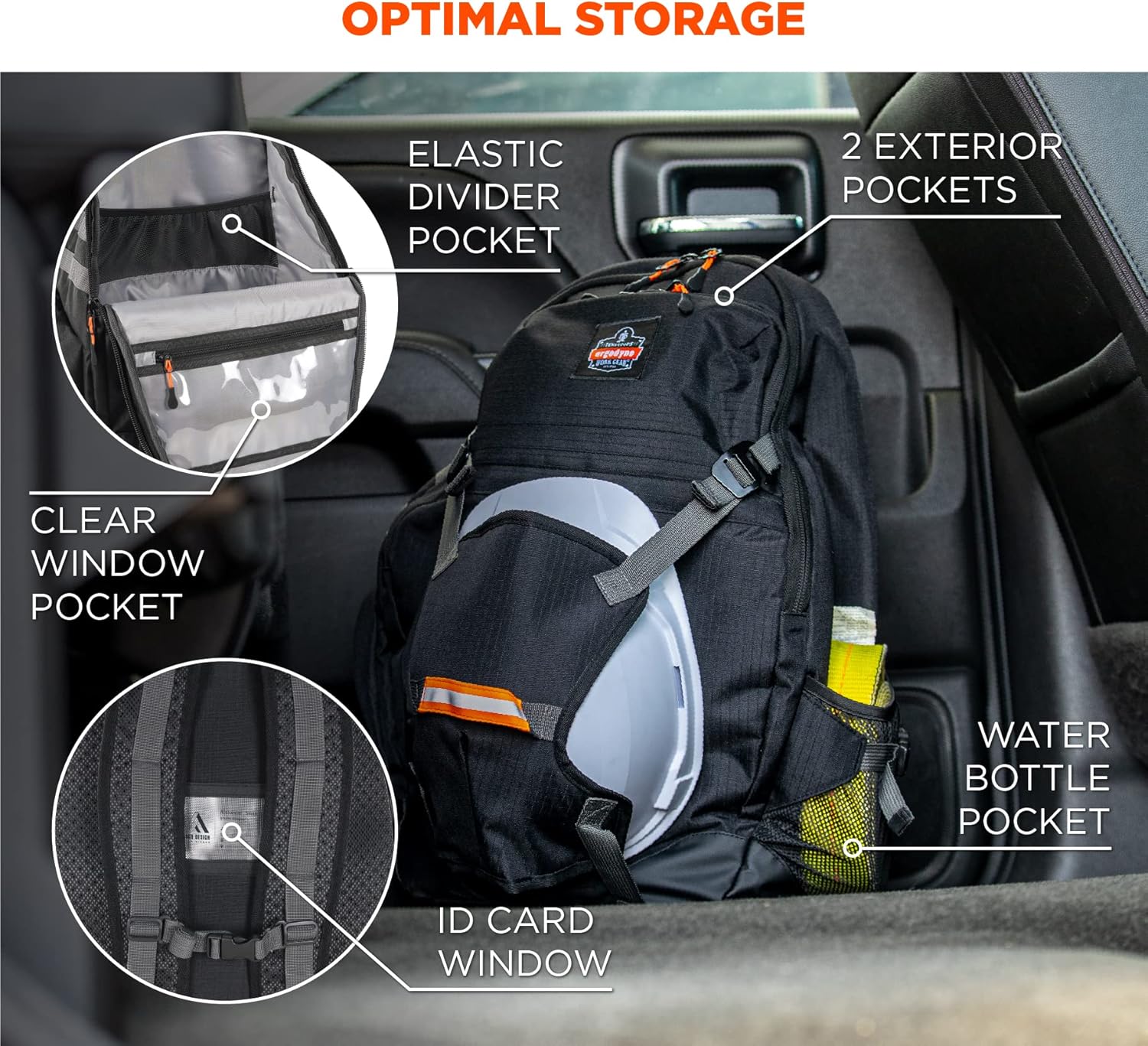 Ergodyne Arsenal 5188 Work Gear Jobsite Backpack with Hard Hat Storage, Padded Shoulder Straps, 39L Capacity,Black, Large