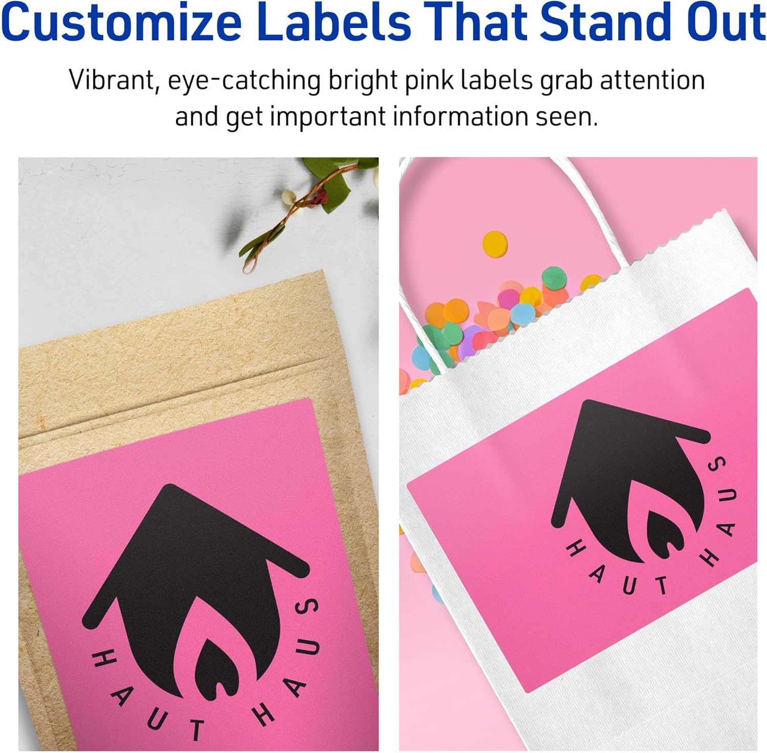 AVERY Printable Rectangle Labels, Sure Feed Technology, 5" x 6", Bright Pink, Laser/Inkjet Printable