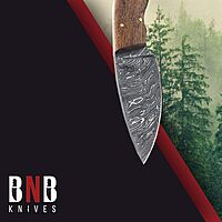 BucknBear Custom Handmade Fixed Blade Damascus Mini Skinner Knife (Walnut Wood handle)
