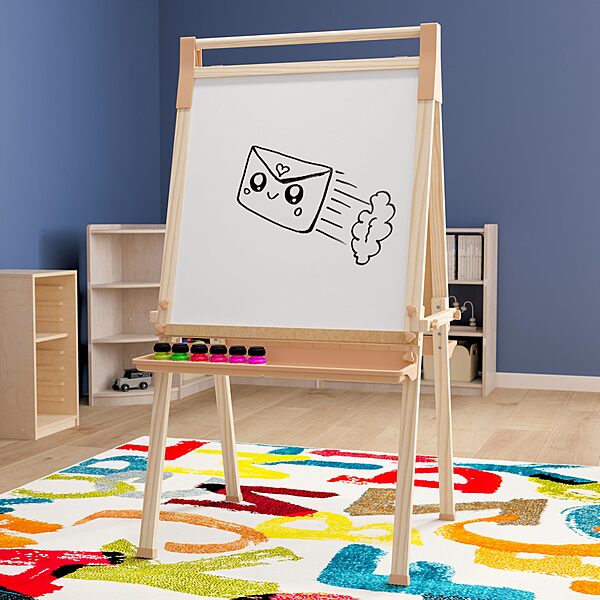Flash Furniture Bright Beginnings Commercial Classroom Wood Freestanding Art Easel, 49inH x 28-1/2inW x 25-3/4inD, Beech - MKART9000
