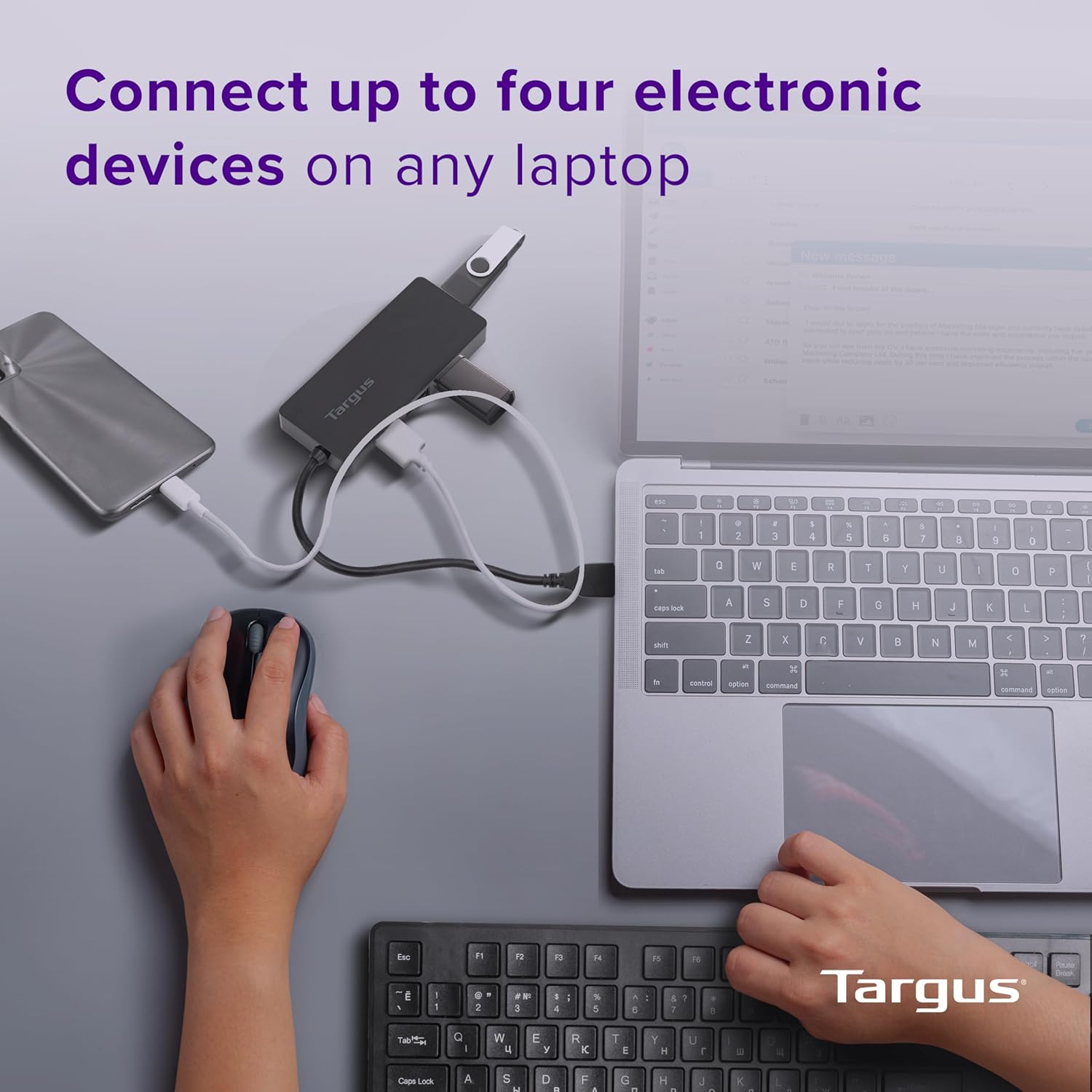 Targus 4-Port USB 3.0 SuperSpeed Hub, 2.75inH x 0.5inW x 0.5inD