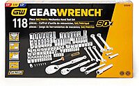 GEARWRENCH 118 Pc. 1/4", 3/8" & 1/2" Drive 6 & 12 Pt. Mechanics Tool Set, Standard & Deep, SAE/Metric - 83001D
