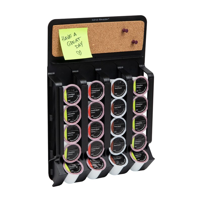 Mind Reader Single Serve Pod Organizer, Wall Mount, 20 Pod Capacity, Magnetic or Adhesive, 10.75" L x 15.5" W x 2.5" H, Black