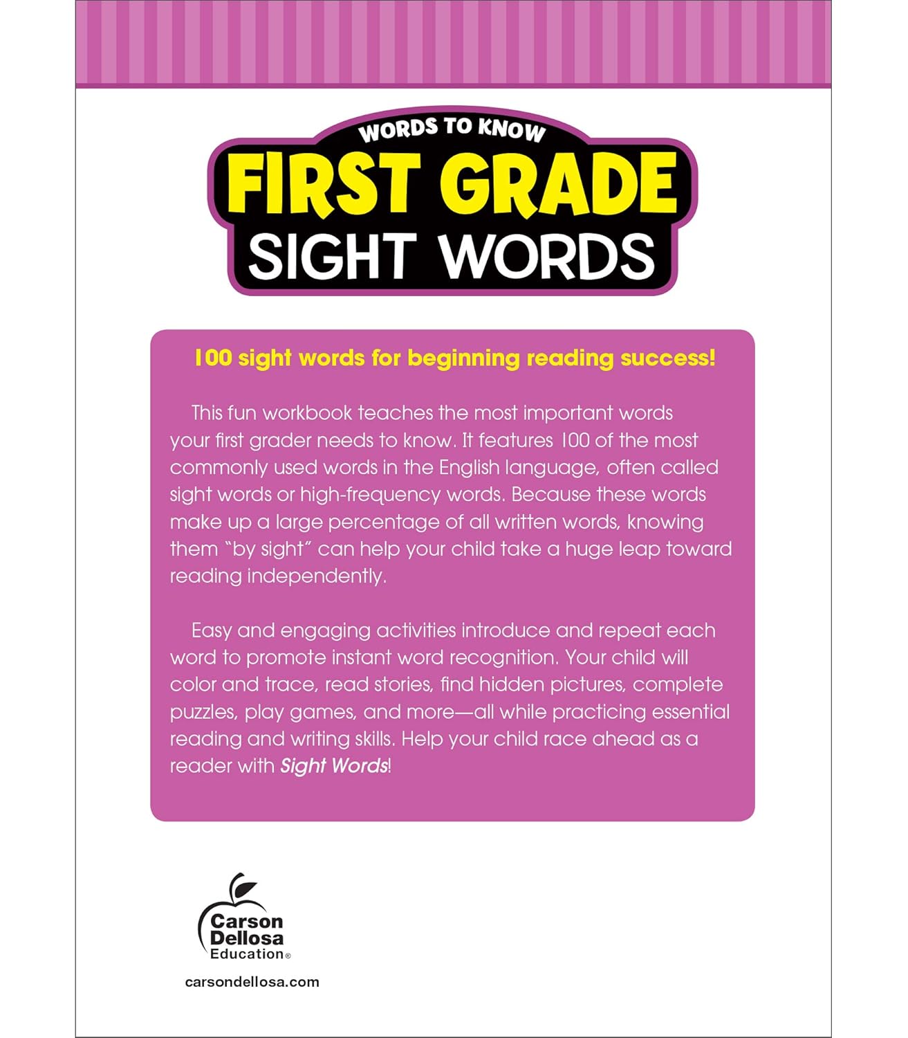 Words to Know Sight Words Workbook for First Grade—Reading Activities, Games, Flashcards, Handwriting, Sentences