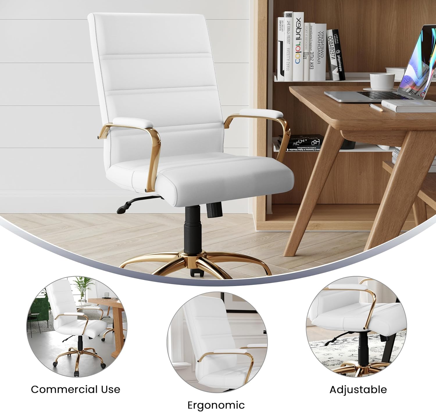 Flash Furniture Whitney Mid-Back Swivel LeatherSoft Desk Chair with Padded Seat and Armrests