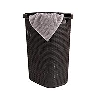 Mind Reader 60L Slim Laundry Hamper with Lid, Wicker-Style Plastic