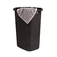 Mind Reader 60L Slim Laundry Hamper with Lid, Wicker-Style Plastic