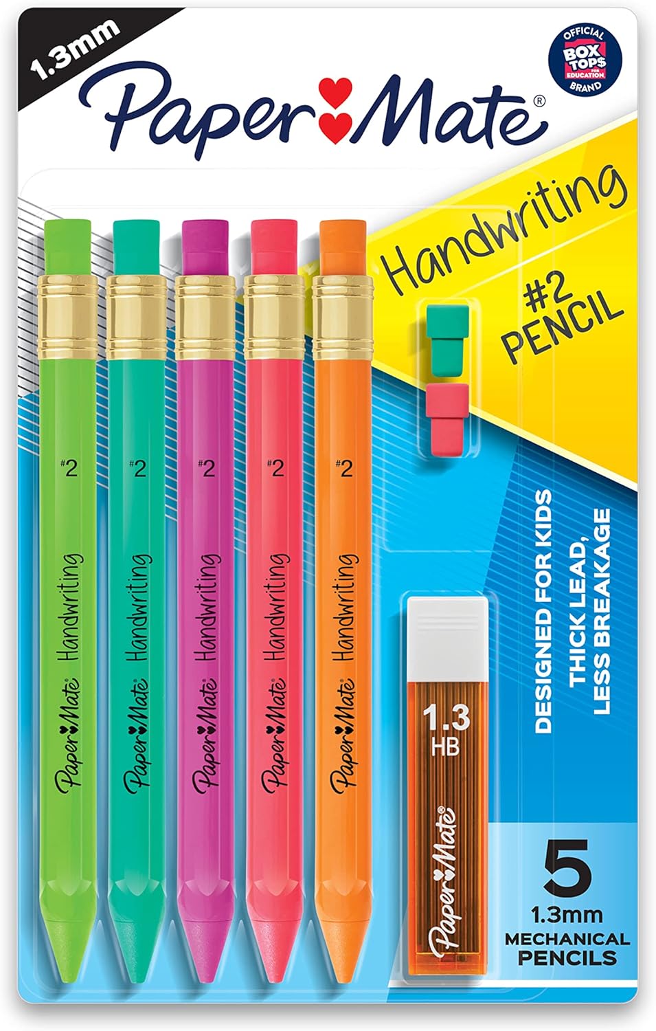 Paper Mate Handwriting Triangular Mechanical Pencil Set, 1.3 mm, Assorted Colors, Pack of 5