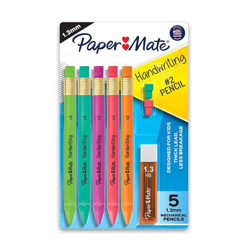 Paper Mate Handwriting Triangular Mechanical Pencil Set, 1.3 mm, Assorted Colors, Pack of 5