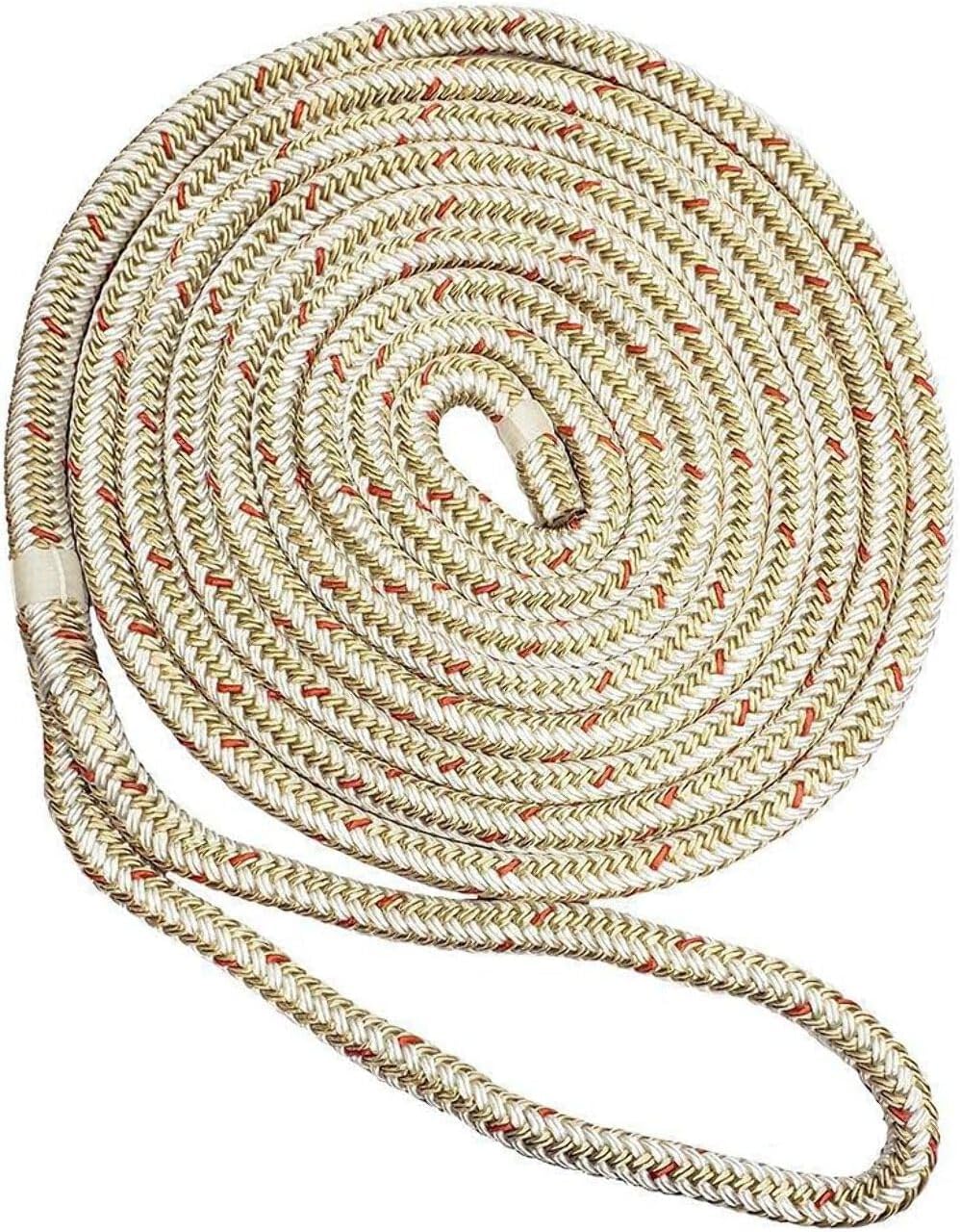 New England Ropes 5/8" Double Braid Dock Line - White/Gold w/Tracer - 25'