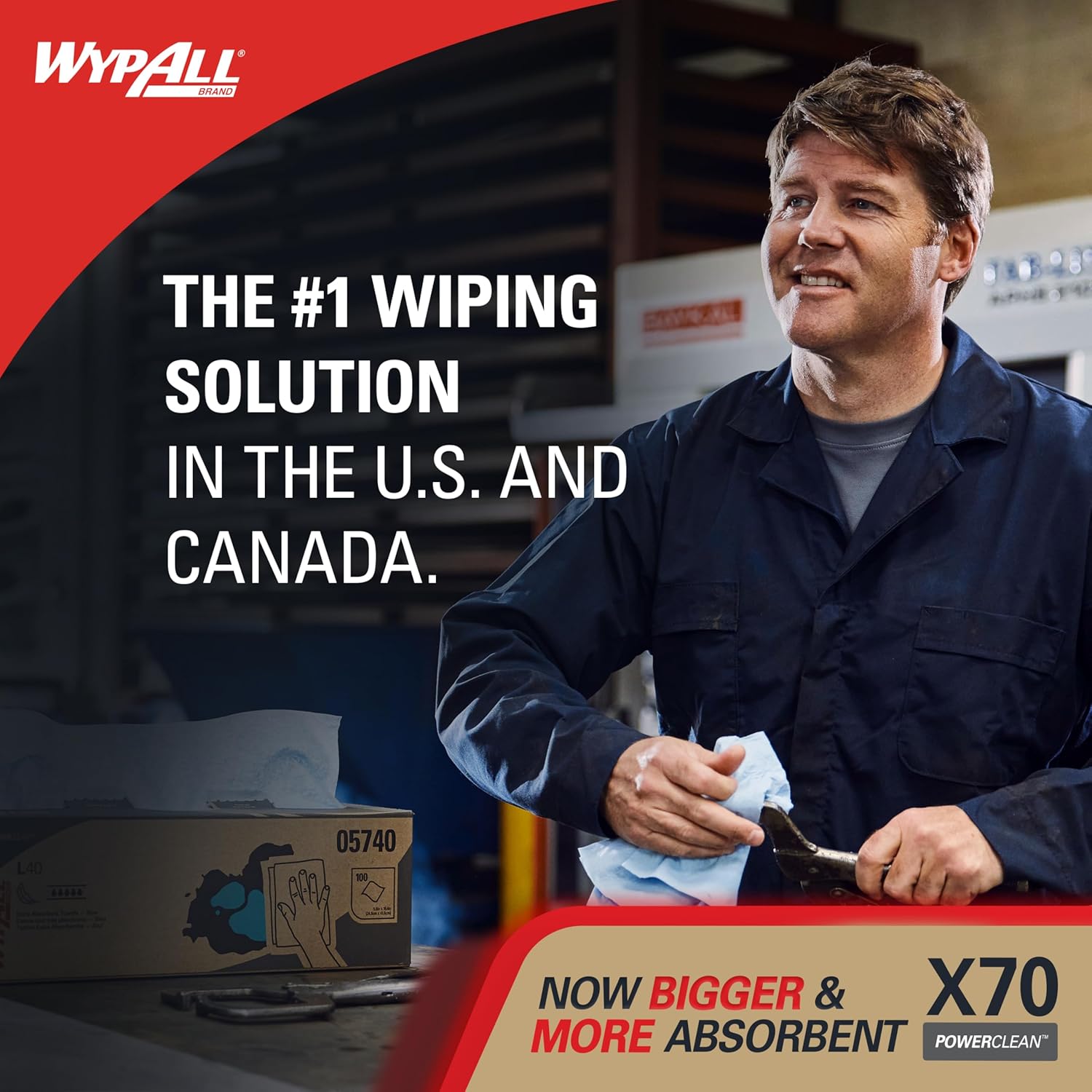 WypAll PowerClean X70 Cloths Medium Duty Wipes, Jumbo Roll, 870 Sheets, White