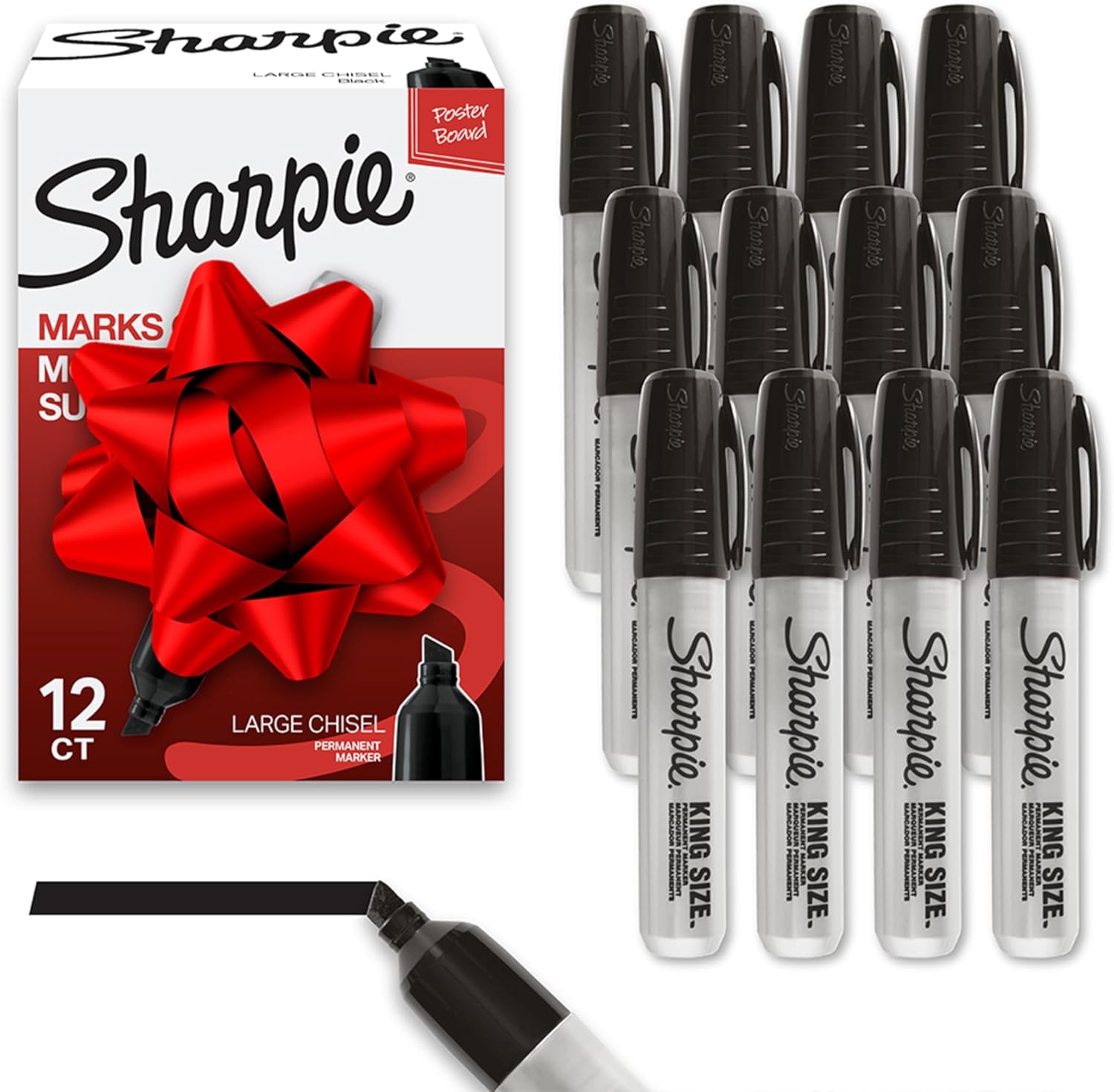 Sharpie King Size Permanent Markers Chisel Tip Markers for Work & Industrial Use 12 Count MARKING