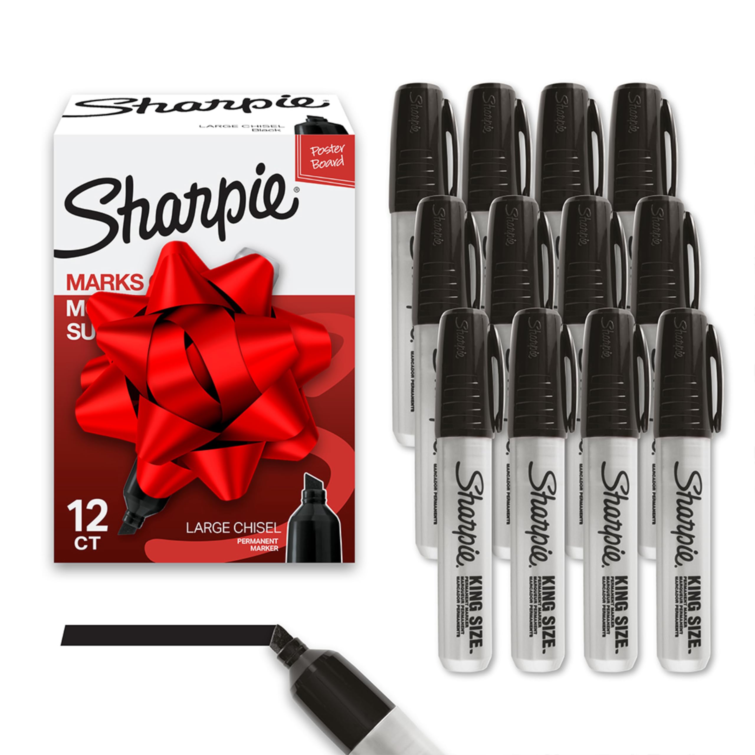Sharpie King Size Permanent Markers Chisel Tip Markers for Work & Industrial Use 12 Count MARKING