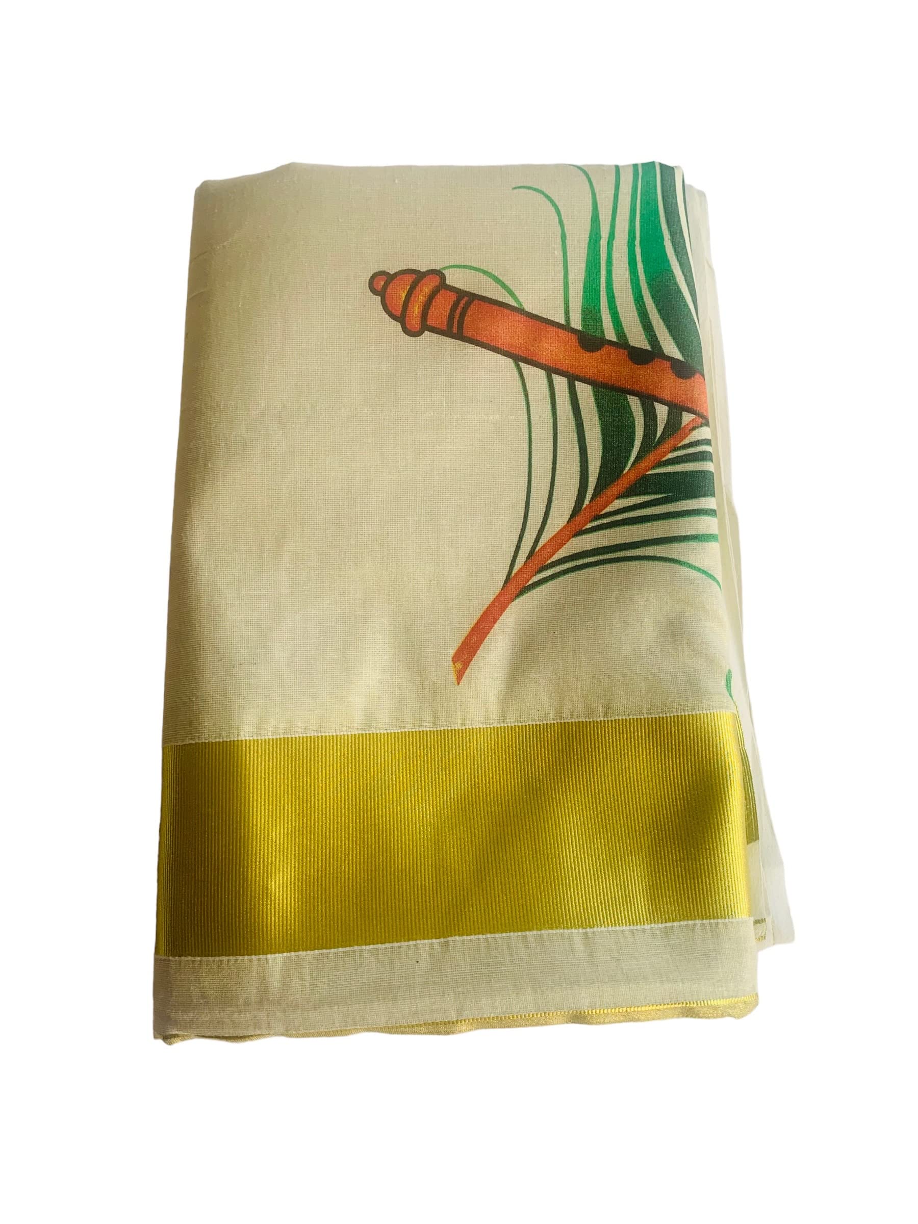 Kuthampully Kerala Kasavu Saree Tissue Mural Painted | Traditional South Indian Saree | Onam Saree - Multi Color BOM-756