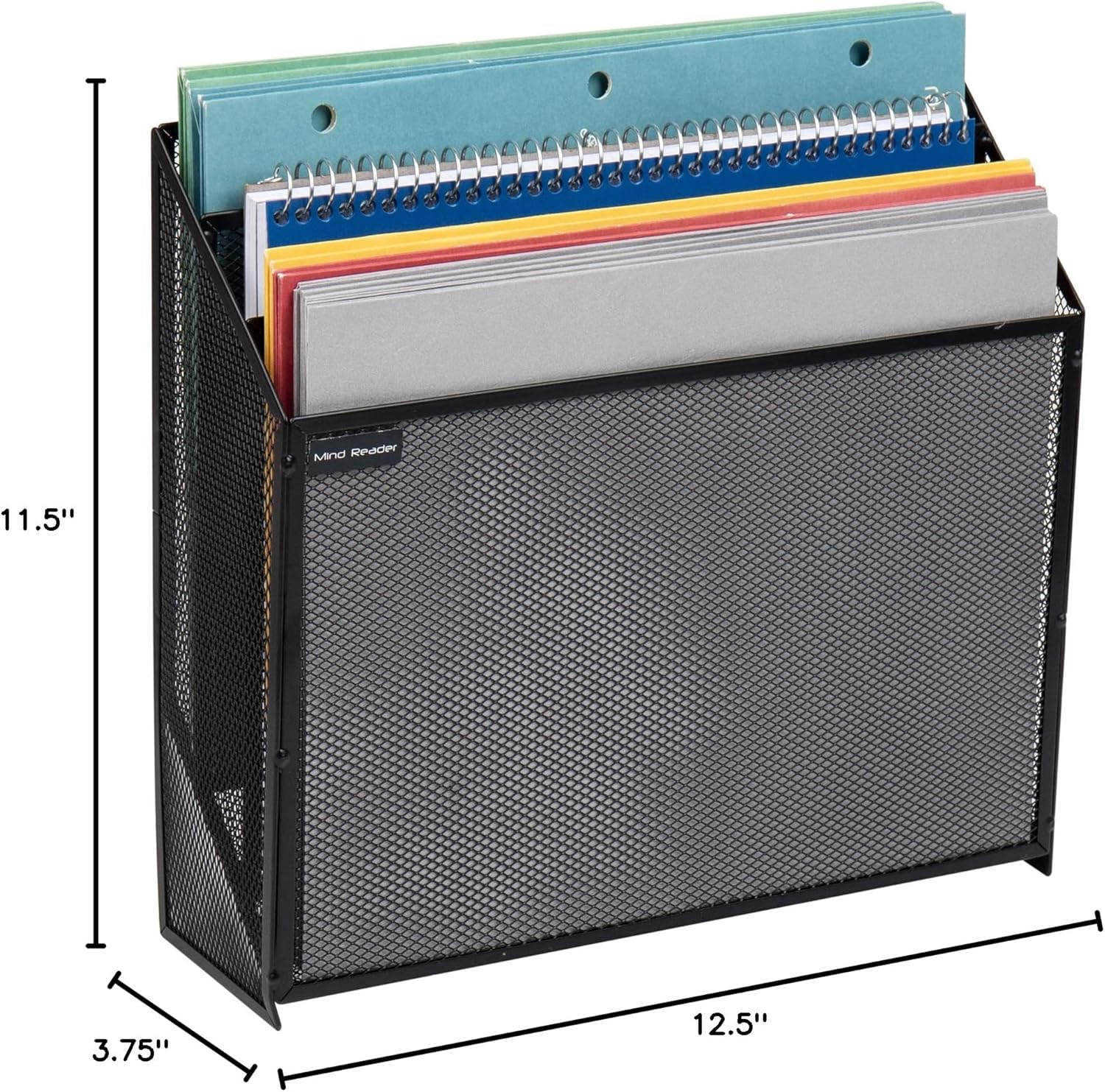 Mind Reader Vertical File Storage, Desktop Organizer, Wall Mount, Office, Metal Mesh, 12.5"L x 3.75"W x 11.5"H, Black