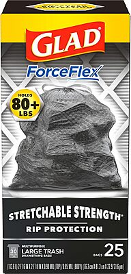 Glad Trash Bags, ForceFlexPlus Black Large Drawstring Garbage Bags, 30 Gal, 25 Ct (Package May Vary) 25 Count (Pack of 1)