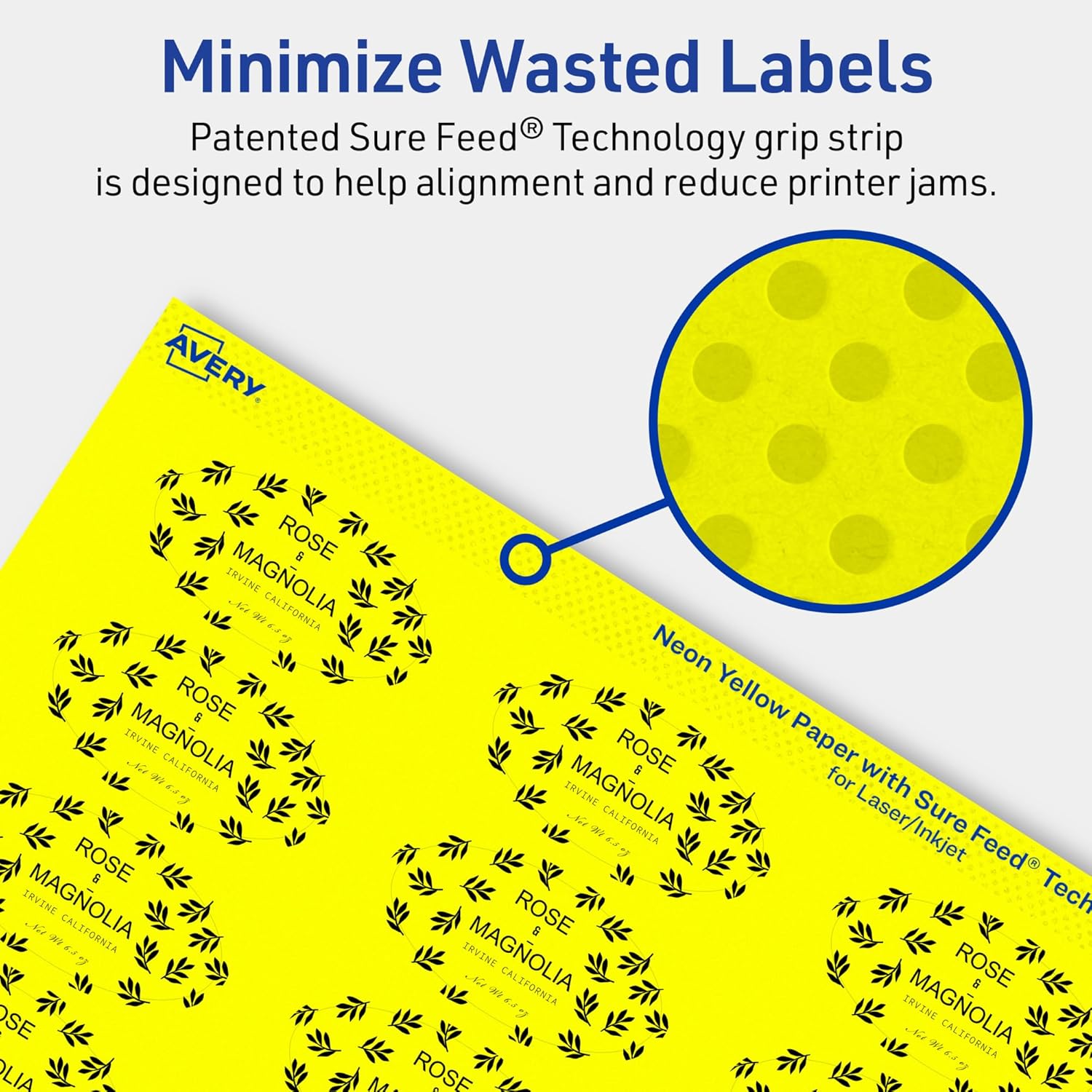 Avery Printable Oval Labels, Sure Feed Technology, 1" x 2", Neon Yellow Labels, Print-to-The-Edge, Laser/Inkjet Printable