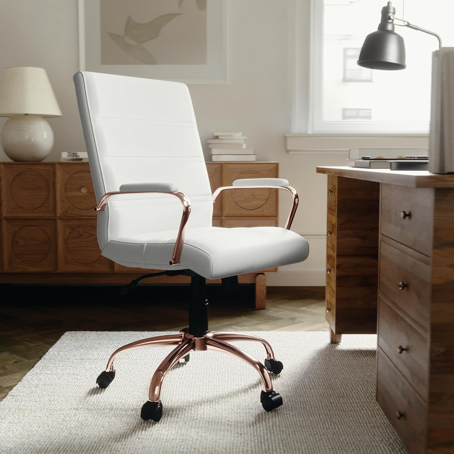 Flash Furniture Whitney Mid-Back Swivel LeatherSoft Desk Chair with Padded Seat and Armrests