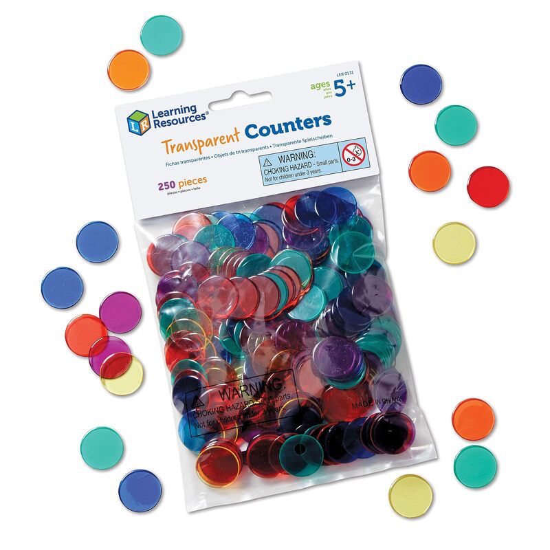 Learning Resources Transparent Color Counting Chips - 250 Pieces, Ages 5+, Math Counters for Kids, Counting Chips