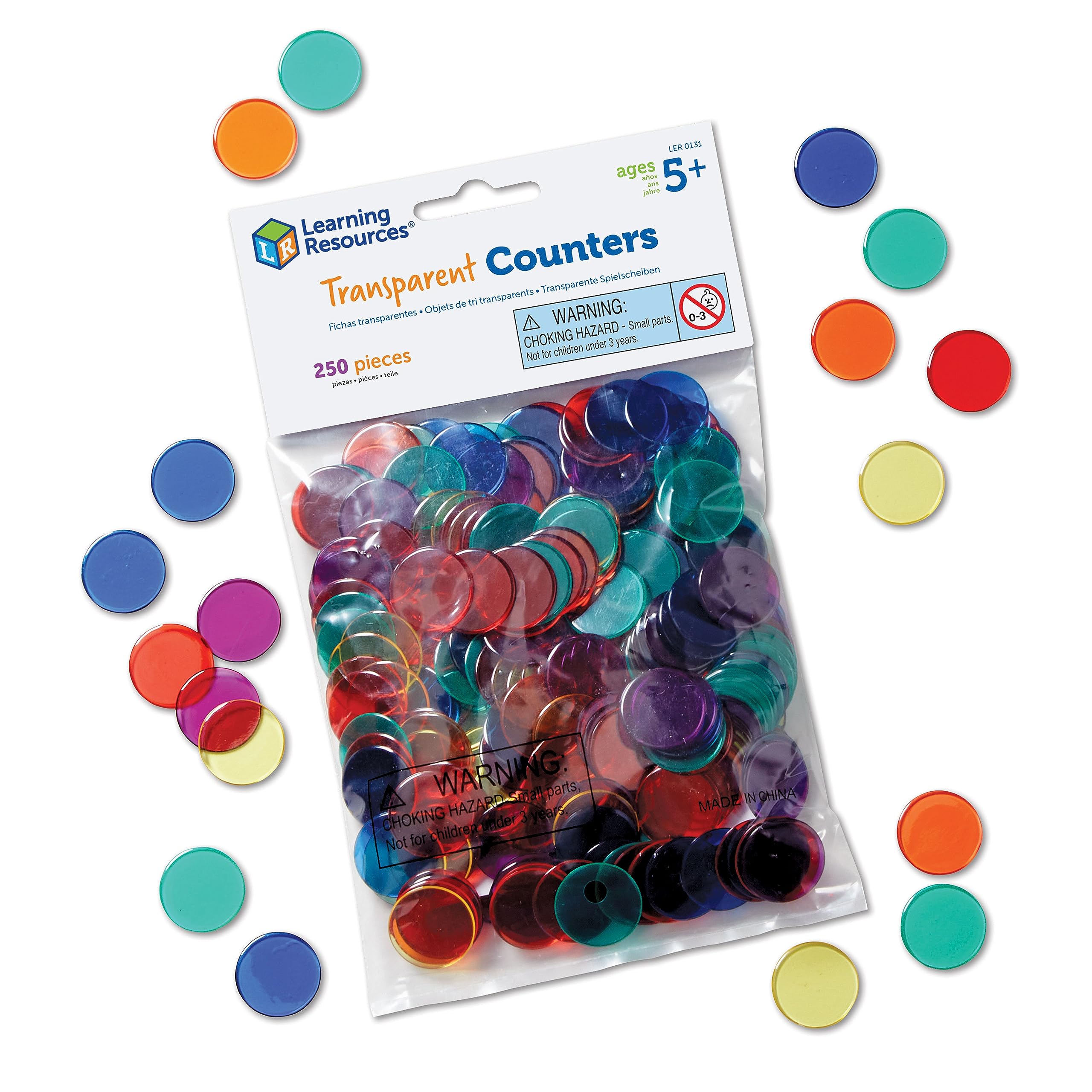 Learning Resources Transparent Color Counting Chips - 250 Pieces, Ages 5+, Math Counters for Kids, Counting Chips
