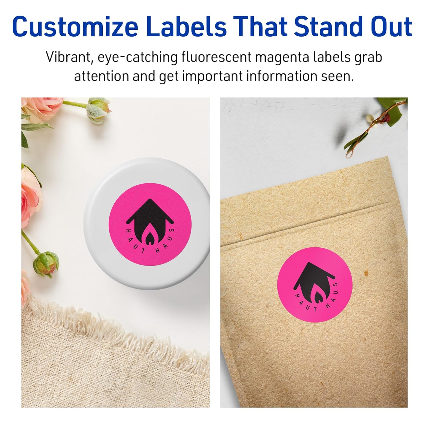Avery Printable Round Labels, Sure Feed Technology, 2-1/4" Diameter, Neon Magenta, Print-to-The-Edge, Laser/Inkjet Printable