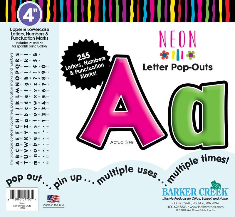 Barker Creek Letter Pop-Outs, 4 Inch, Neon, Set of 255