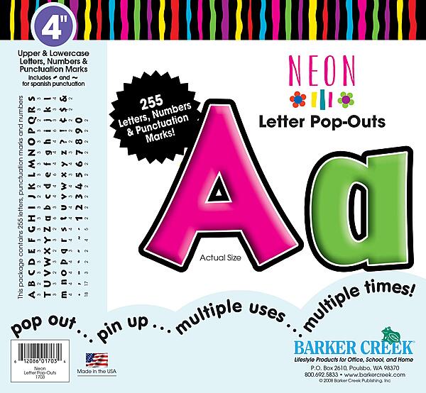 Barker Creek Letter Pop-Outs, 4 Inch, Neon, Set of 255