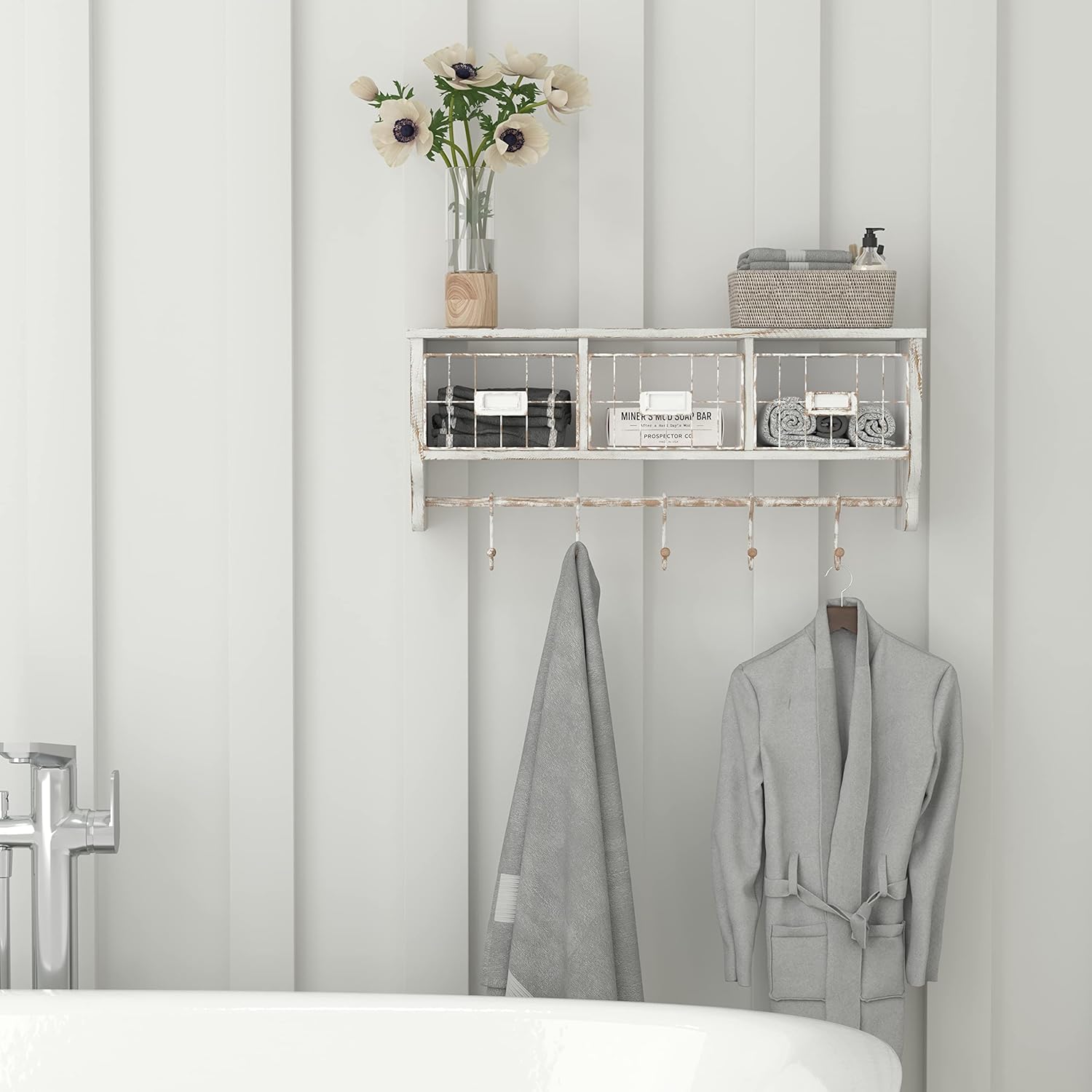 Flash Furniture Daly Wall Mounted Solid Pine Storage Rack