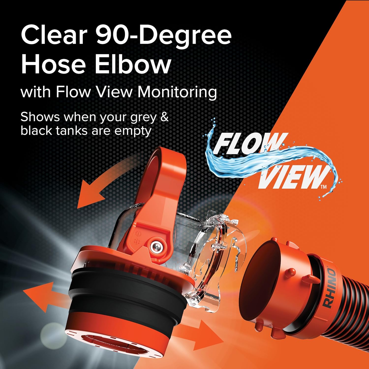 Camco Rhino RV Sewer Adapter PRO - Clear Sewer Hose Elbow with Drain Lock Adapter