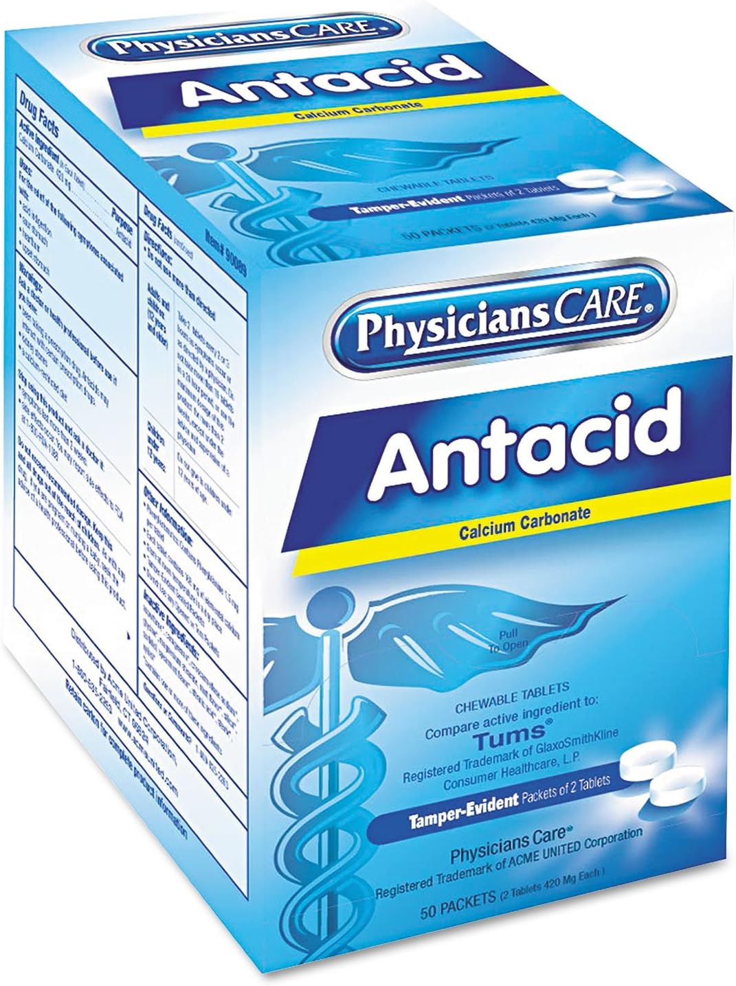 PhysiciansCare Antacid Heartburn Medication (Compare to Tums), 50 Doses of Two Tablets, 420 mg