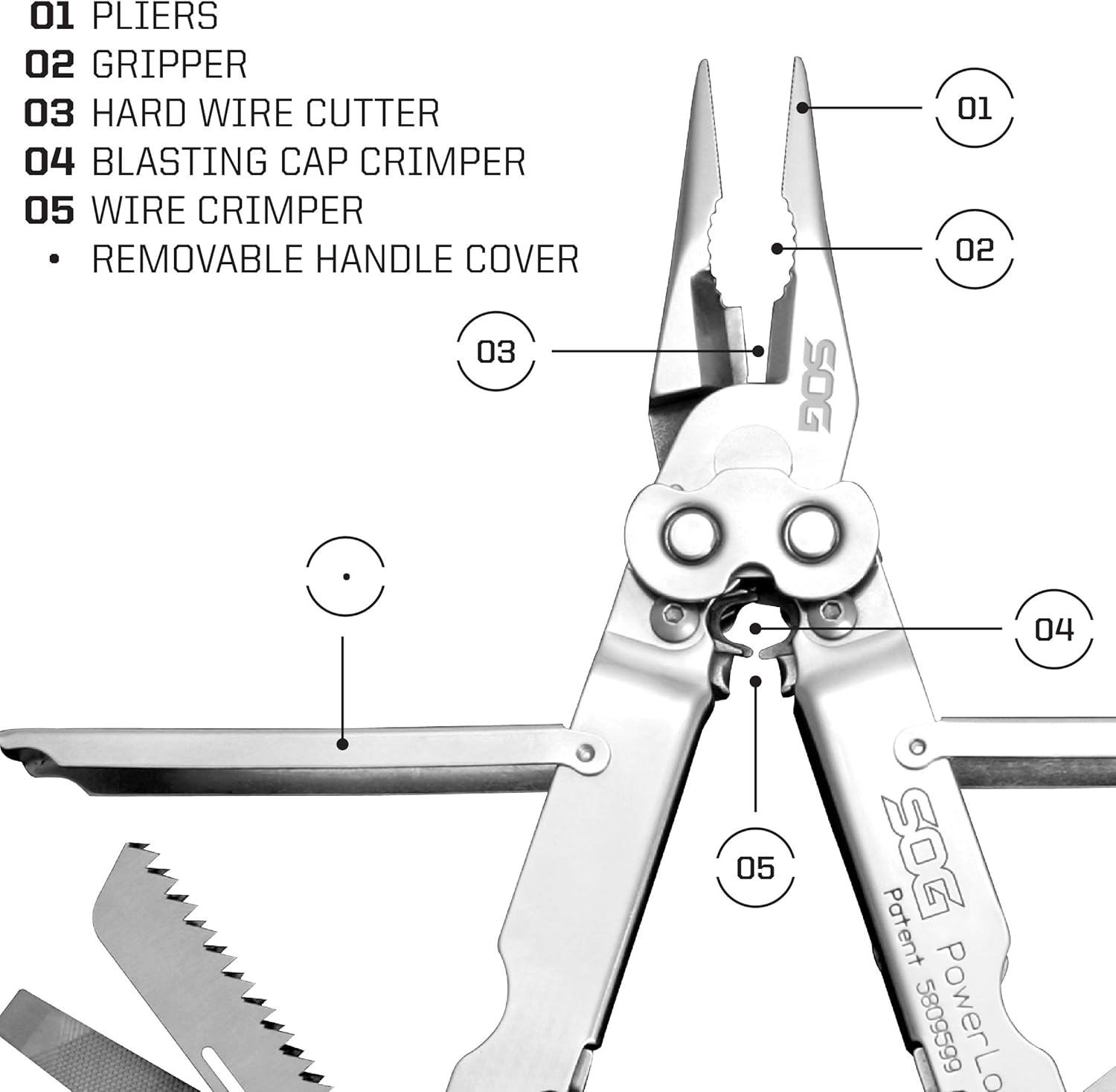 SOG PowerLock, Leather Pouch PowerLock w/scissors - Satin Finished