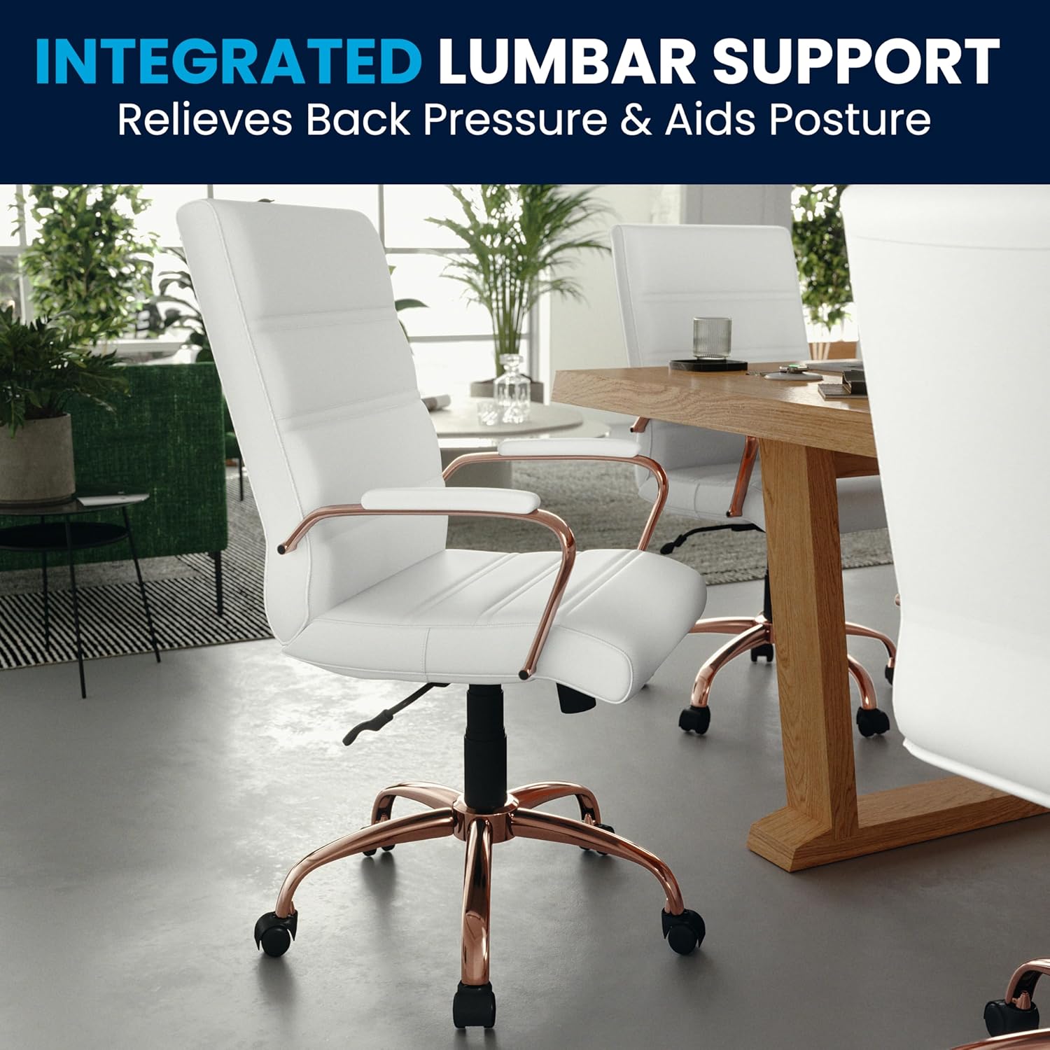 Flash Furniture Whitney Mid-Back Swivel LeatherSoft Desk Chair with Padded Seat and Armrests