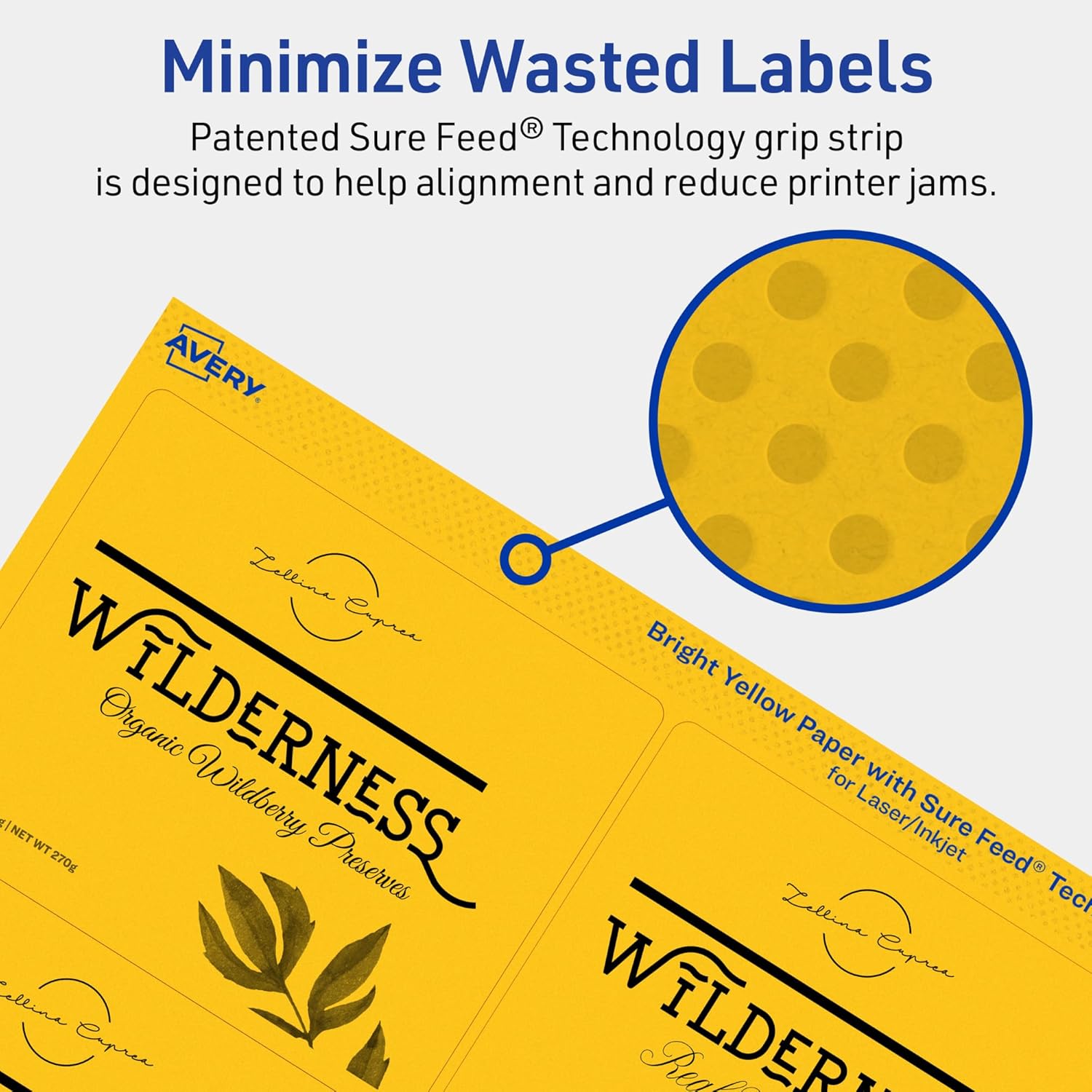 Avery Printable Rectangle Labels, Sure Feed Technology, 3-1/3" x 4", Bright Yellow, Laser/Inkjet Printable