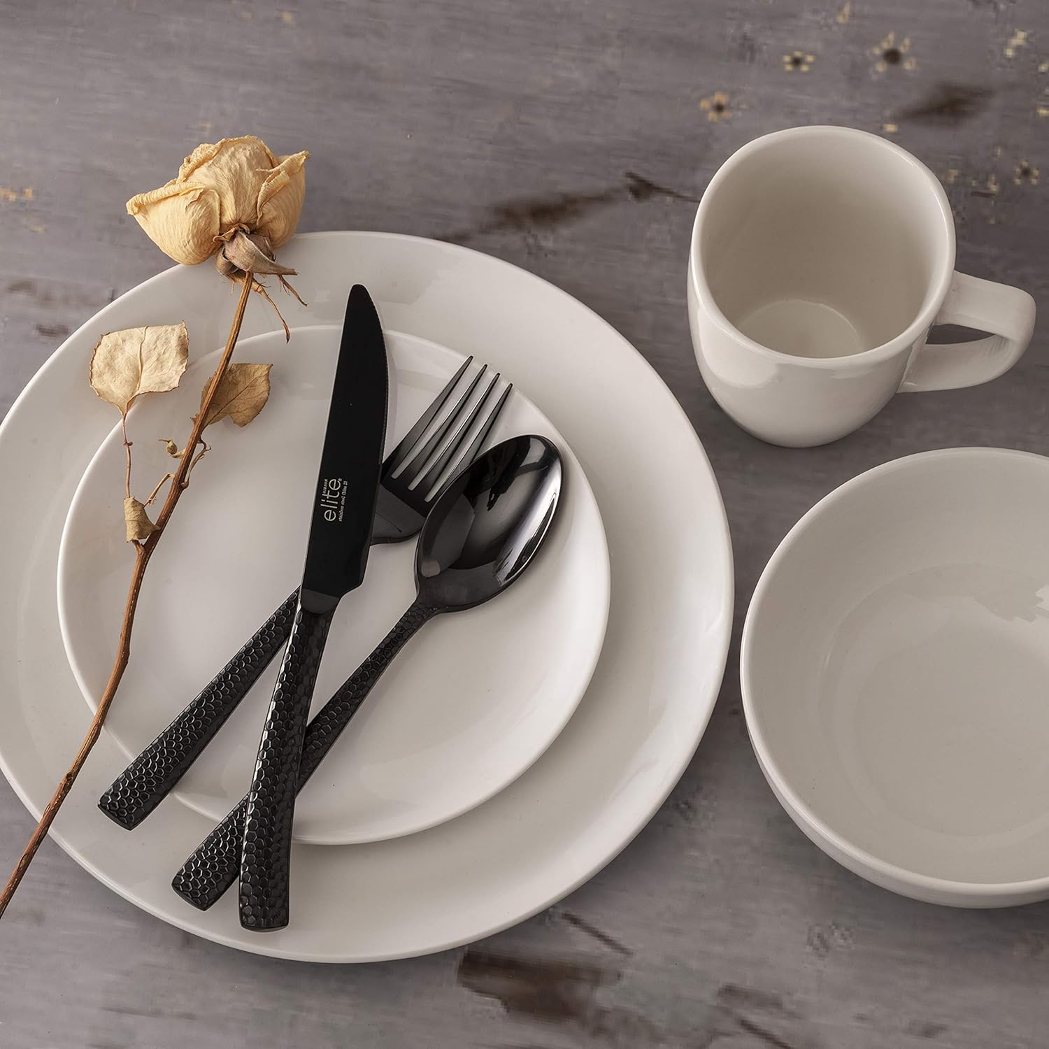 Gibson Home Gibson Elite Flatware Set, Service for 4 (20pcs), Hammered Black