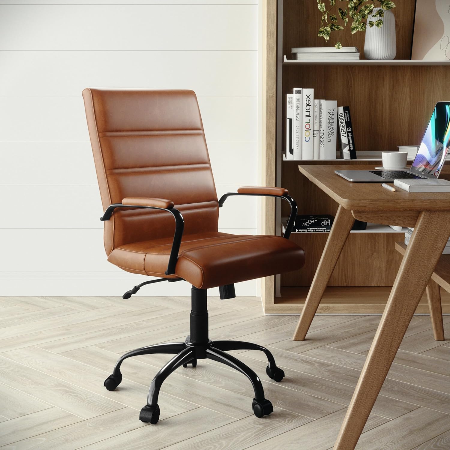 Flash Furniture Whitney Mid-Back Swivel LeatherSoft Desk Chair with Padded Seat and Armrests