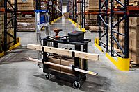 LUXOR EC111-B Heavy Duty Plastic Utility Cart, 32" x 18" Rolling Tub Cart with Three Shelves, 300 lbs. Capacity, Ergonomic Push Handle, Black 1 Pack Black