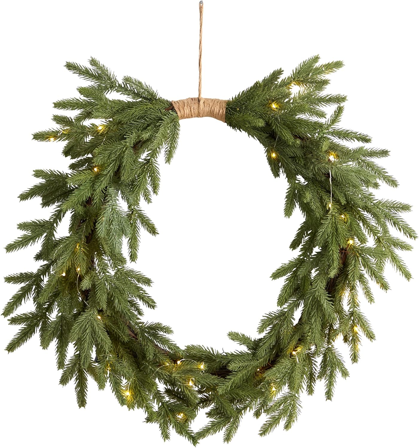 Nearly Natural 24in. Holiday Christmas Pre-Lit Cascading Pine Artificial Wreath