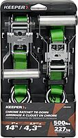 KEEPER Chrome Ratchet Tie-Downs with J-Hooks, Bright Green Webbing, 2-Pack