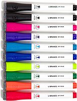 U Brands Low-Odor Dry-Erase Markers with Erasers, Medium (2mm) Point, Assorted Colors, Pack of 10