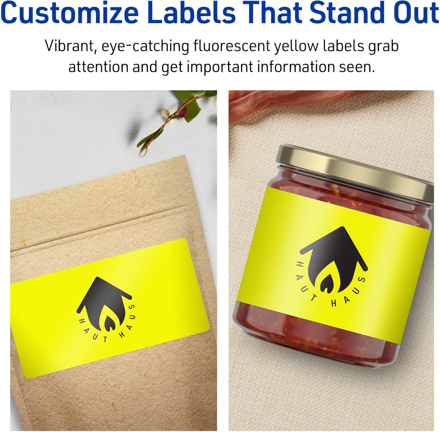 Avery Printable Rectangle Labels, Sure Feed Technology, 4\" x 5\", Neon Yellow, Print-to-The-Edge, Laser/Inkjet Printable