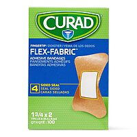 CURAD Flex-Fabric Adhesive Fingertip Bandages, Skin-Friendly Adhesive, 2 x 1.75 Inches, Breathable Fabric, 100 Bandages Per Box