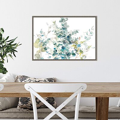 Amanti Art Framed Canvas Wall Art 16x23 Eucalyptus I White Crop by Danhui Nai, Framed Wall Art Canvas, Flowers Artwork, Rustic Farmhouse Decor, Medium Poster Painting for Living Room, Bedroom Grey
