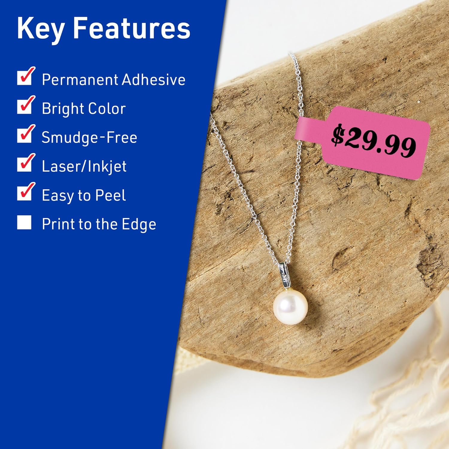 AVERY Printable Barbell Labels, Sure Feed Technology, 1/2" x 2-1/2", Bright Pink