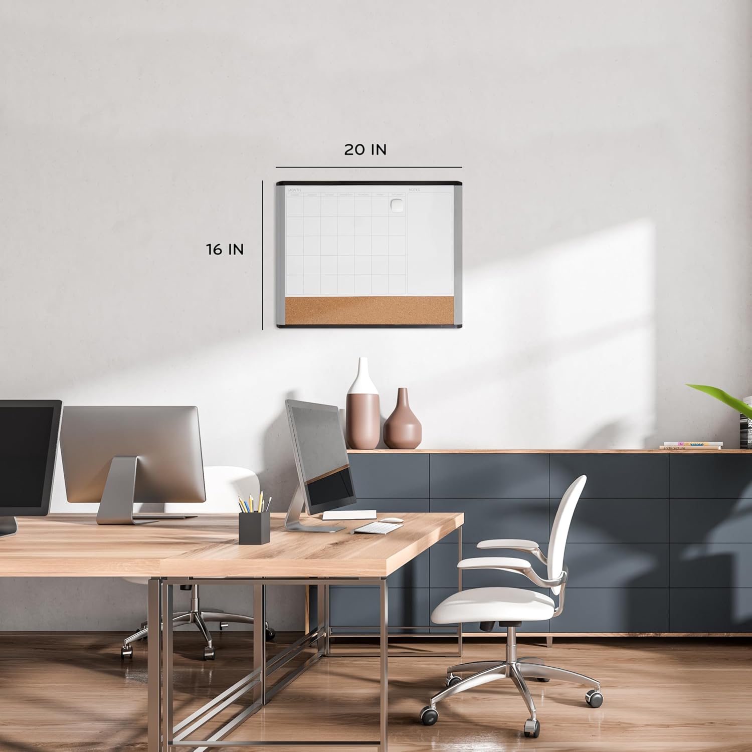 U Brands Magnetic Dry Erase 3-in-1 Calendar Board, 20"x16", Black and Gray Frame Assorted Colors 20"W x 16"H