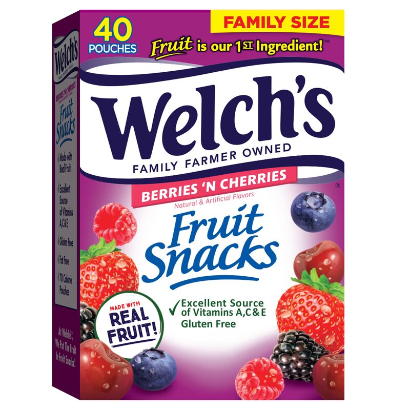 Welch's Fruit Snacks, Berries 'N Cherries, Individual Single Serve Bags, 0.8 oz (Pack of 40)