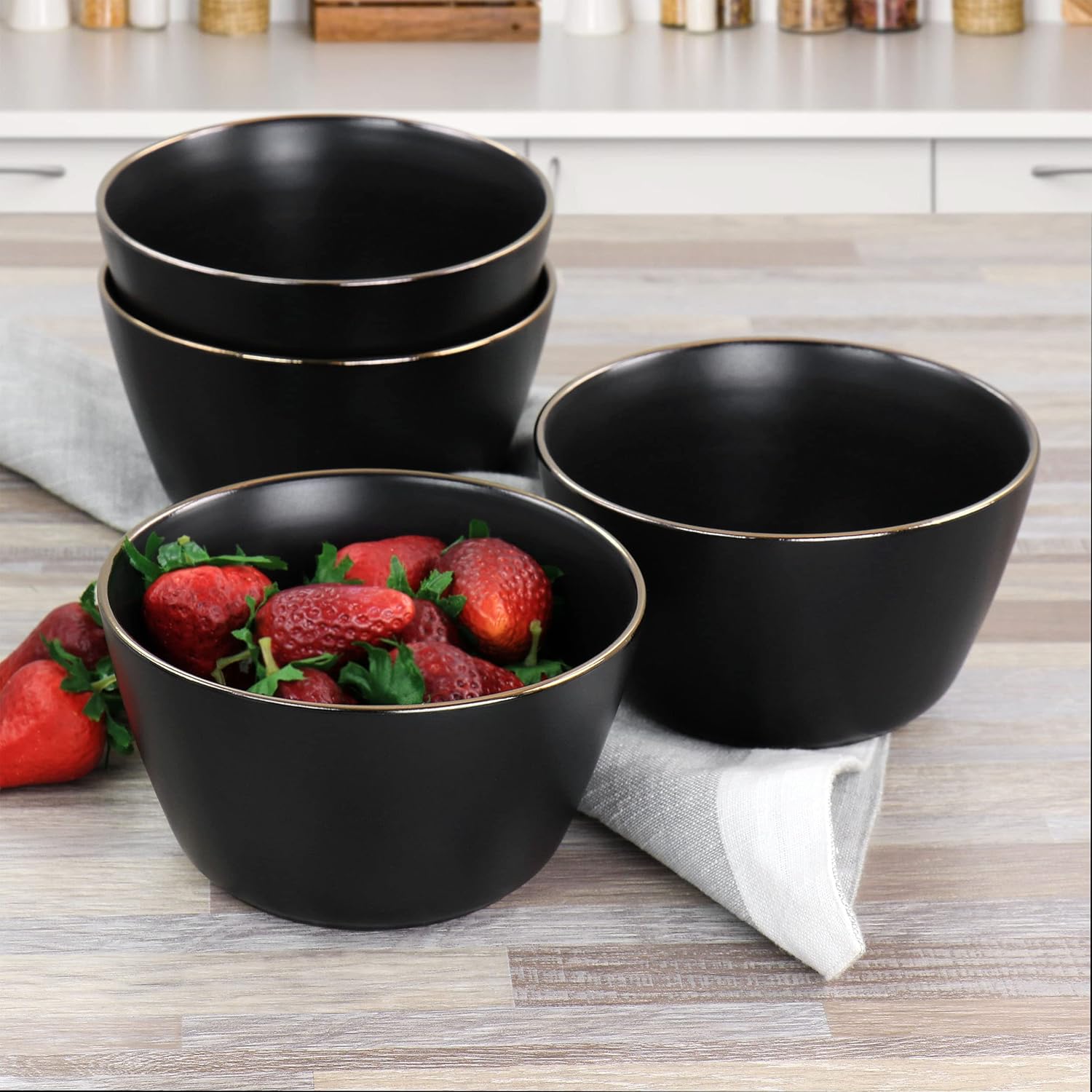 ELAMA 6-Piece Stoneware Bowl Set with Gold Rim
