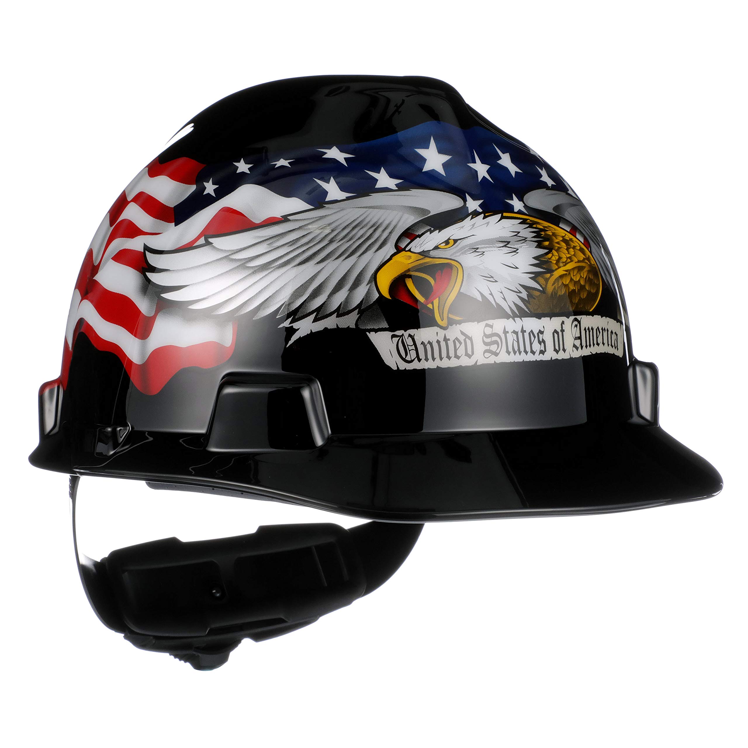 MSA 10079479 V-Gard Slotted Hard Hat, Americaln Eagle,, Capacity, Volume, Polyethylene, Standard, black/Red/White/Blue