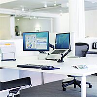 Fellowes 8044101 Adjustable Laptop Stand for Desk with Dual Monitor Arm, 17 Inch Monitor Capacity