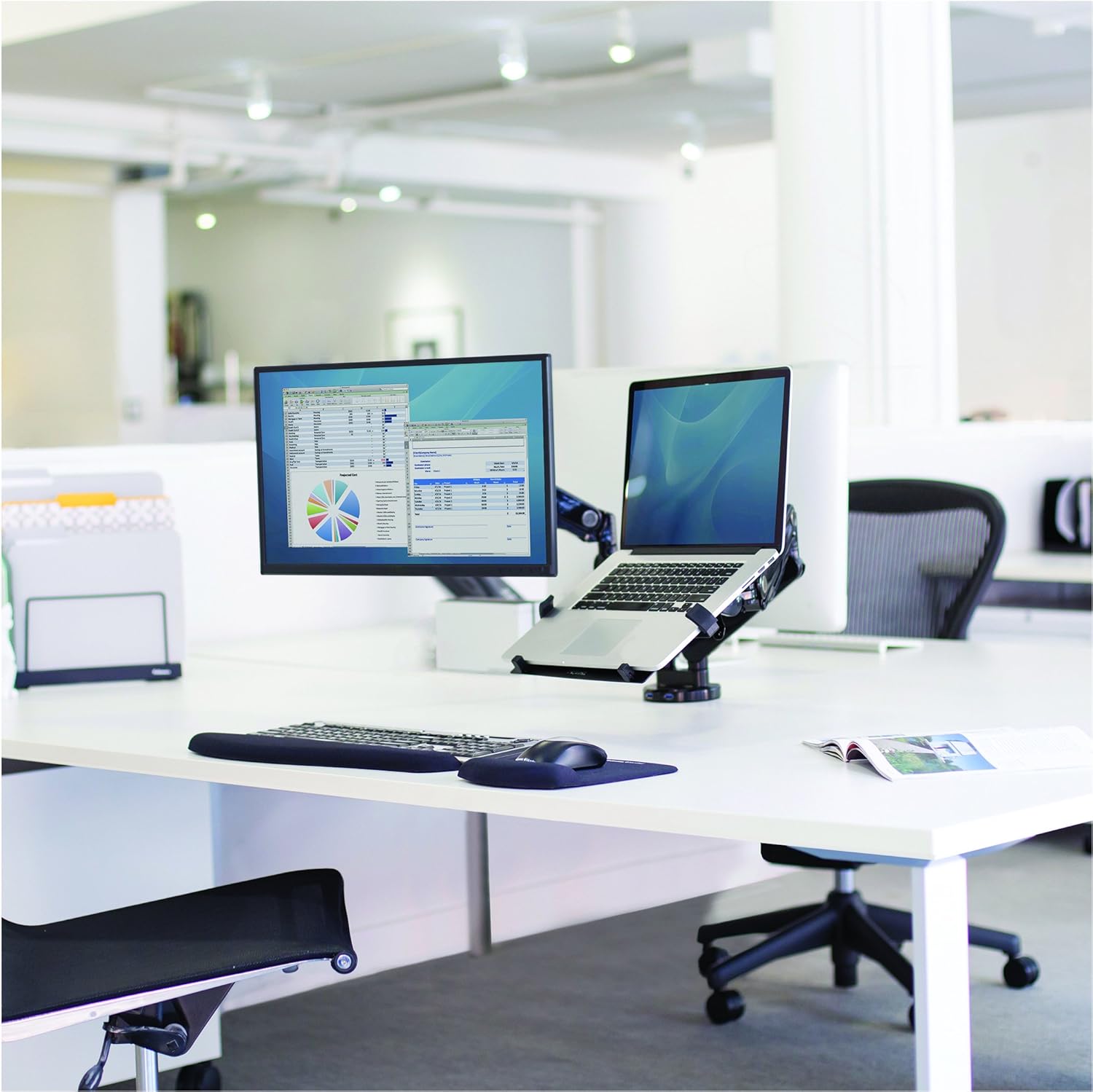 Fellowes 8044101 Adjustable Laptop Stand for Desk with Dual Monitor Arm, 17 Inch Monitor Capacity