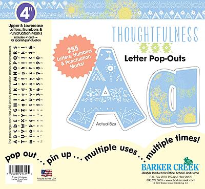 Barker Creek Letter Pop-Outs, 4" Thoughtfulness, Multicolor Designer Letters for Bulletin Boards, Breakrooms, Reception Areas, Signs, Displays, and More! 4", 255 Characters per Set (1724)